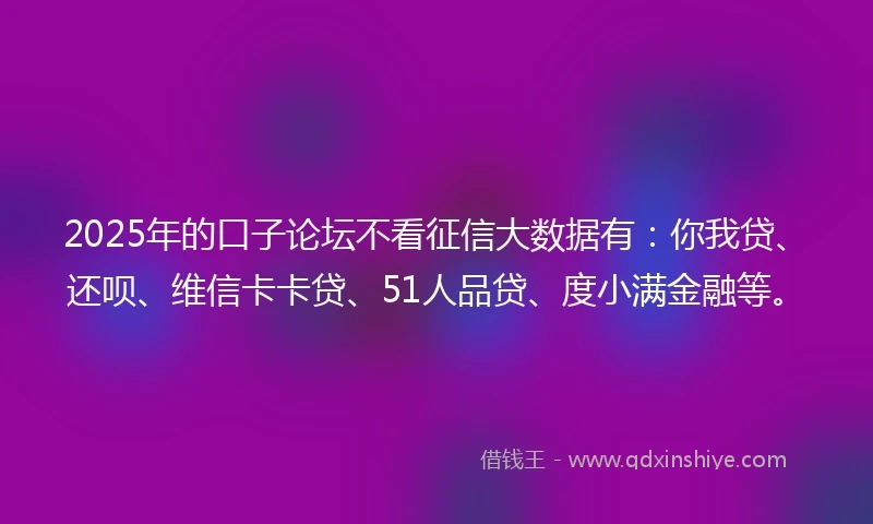 2025年的口子论坛不看征信大数据有：你我贷、还呗、维信卡卡贷、51人品贷、度小满金融等。