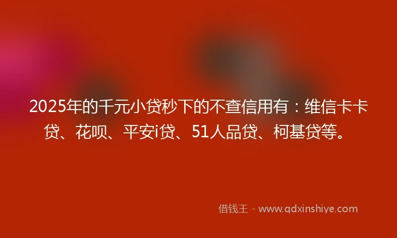 2025年的千元小贷秒下的不查信用有：维信卡卡贷、花呗、平安i贷、51人品贷、柯基贷等。