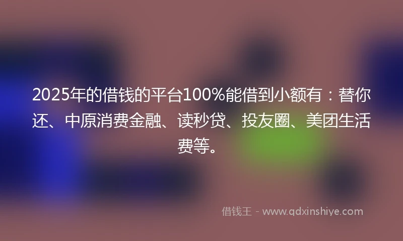 2025年的借钱的平台100%能借到小额有：替你还、中原消费金融、读秒贷、投友圈、美团生活费等。