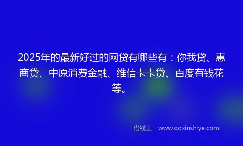 2025年的最新好过的网贷有哪些有：你我贷、惠商贷、中原消费金融、维信卡卡贷、百度有钱花等。