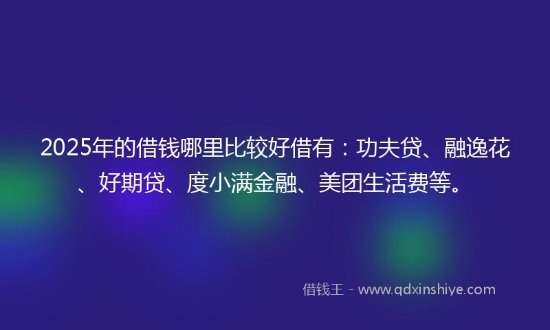 2025年的借钱哪里比较好借有：功夫贷、融逸花、好期贷、度小满金融、美团生活费等。