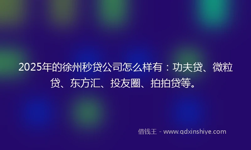 2025年的徐州秒贷公司怎么样有：功夫贷、微粒贷、东方汇、投友圈、拍拍贷等。