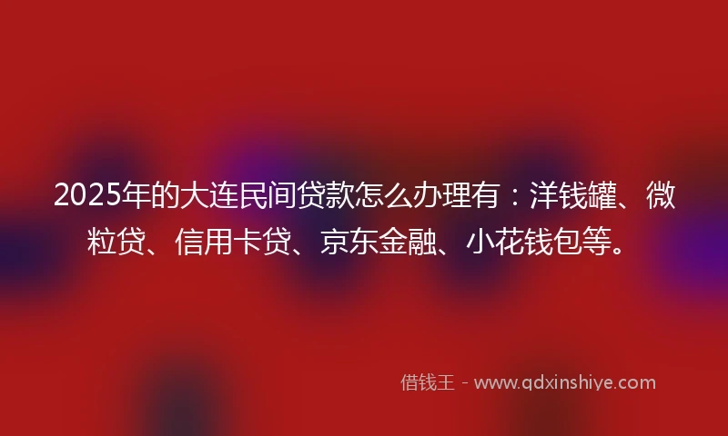 2025年的大连民间贷款怎么办理有：洋钱罐、微粒贷、信用卡贷、京东金融、小花钱包等。