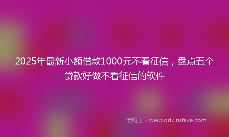 2025年最新小额借款1000元不看征信，盘点五个贷款好做不看征信的软件