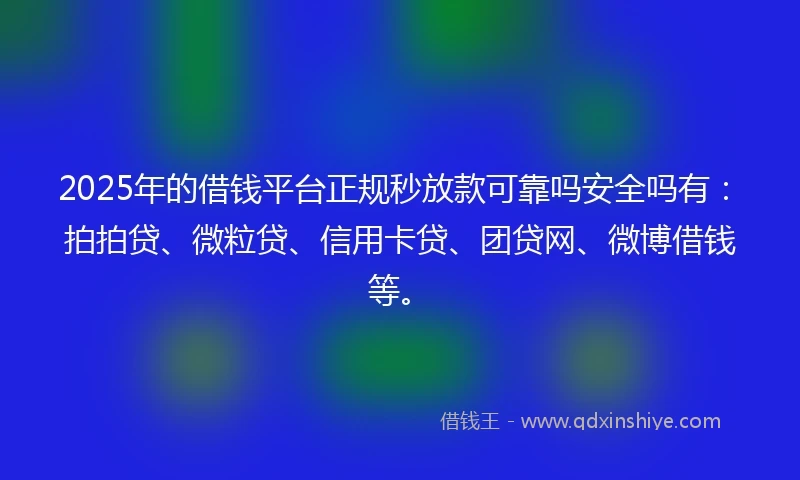 2025年的借钱平台正规秒放款可靠吗安全吗有：拍拍贷、微粒贷、信用卡贷、团贷网、微博借钱等。