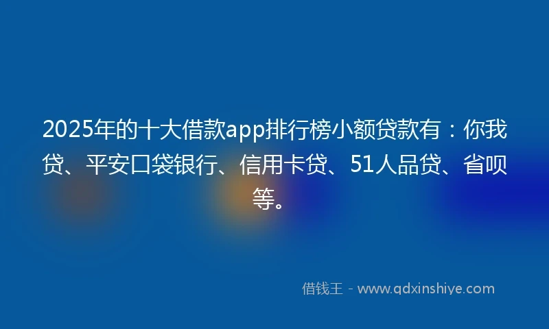 2025年的十大借款app排行榜小额贷款有：你我贷、平安口袋银行、信用卡贷、51人品贷、省呗等。