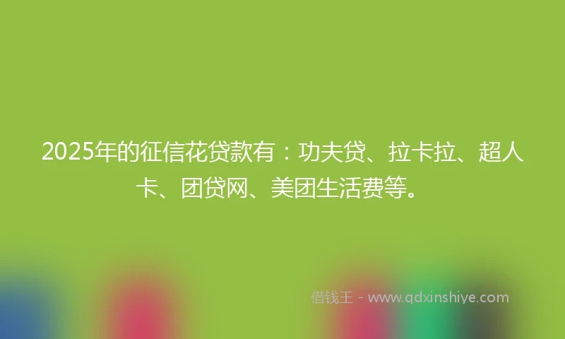 2025年的征信花贷款有：功夫贷、拉卡拉、超人卡、团贷网、美团生活费等。