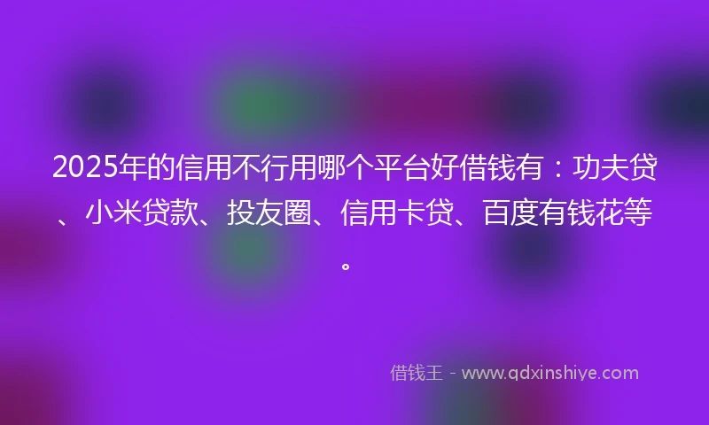 2025年的信用不行用哪个平台好借钱有：功夫贷、小米贷款、投友圈、信用卡贷、百度有钱花等。