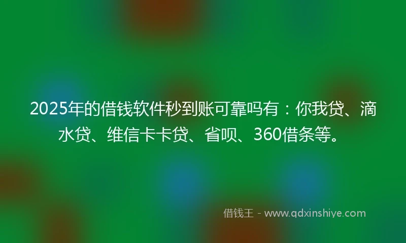 2025年的借钱软件秒到账可靠吗有：你我贷、滴水贷、维信卡卡贷、省呗、360借条等。