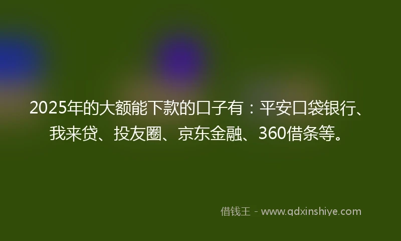 2025年的大额能下款的口子有：平安口袋银行、我来贷、投友圈、京东金融、360借条等。