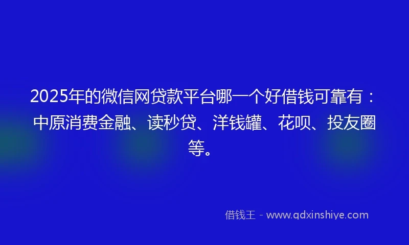2025年的微信网贷款平台哪一个好借钱可靠有：中原消费金融、读秒贷、洋钱罐、花呗、投友圈等。