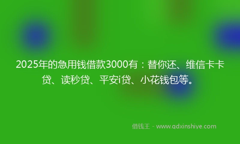 2025年的急用钱借款3000有：替你还、维信卡卡贷、读秒贷、平安i贷、小花钱包等。