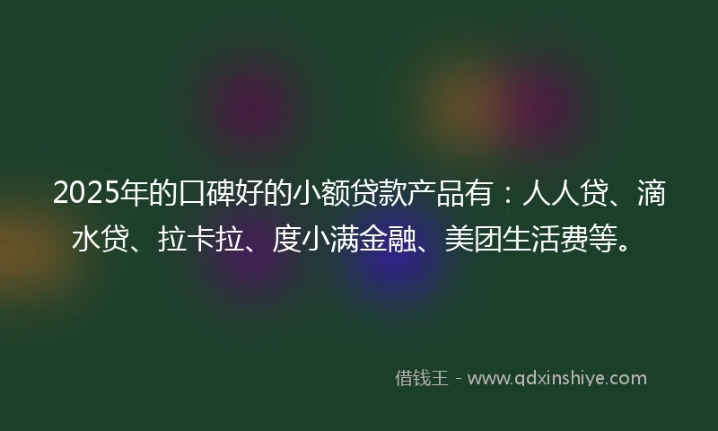 2025年的口碑好的小额贷款产品有：人人贷、滴水贷、拉卡拉、度小满金融、美团生活费等。