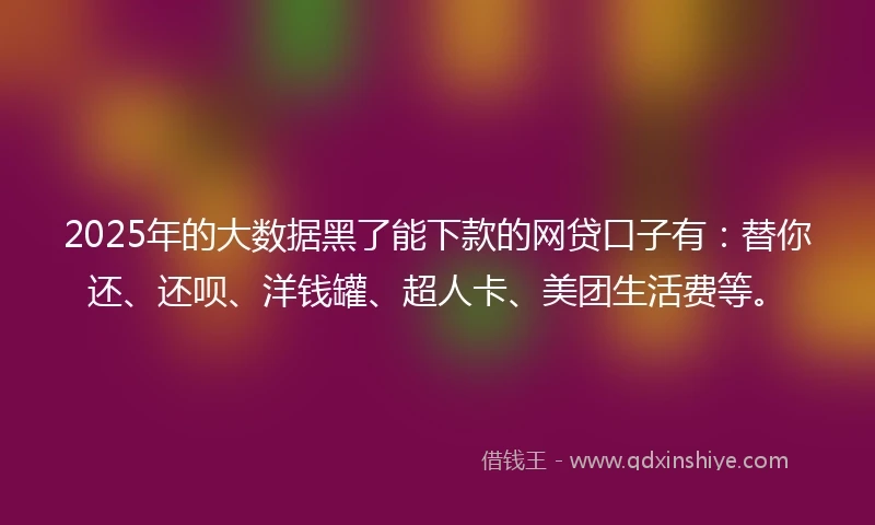 2025年的大数据黑了能下款的网贷口子有：替你还、还呗、洋钱罐、超人卡、美团生活费等。