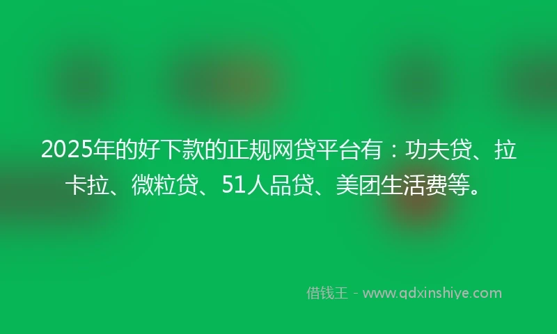 2025年的好下款的正规网贷平台有：功夫贷、拉卡拉、微粒贷、51人品贷、美团生活费等。