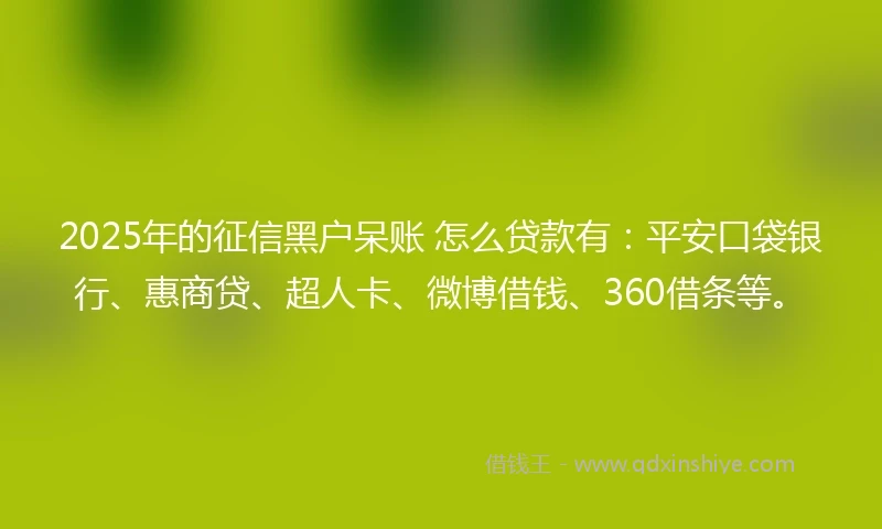 2025年的征信黑户呆账 怎么贷款有：平安口袋银行、惠商贷、超人卡、微博借钱、360借条等。