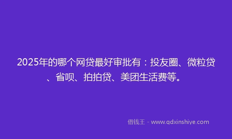 2025年的哪个网贷最好审批有：投友圈、微粒贷、省呗、拍拍贷、美团生活费等。