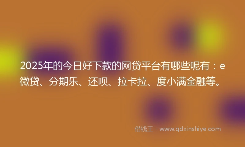 2025年的今日好下款的网贷平台有哪些呢有：e微贷、分期乐、还呗、拉卡拉、度小满金融等。