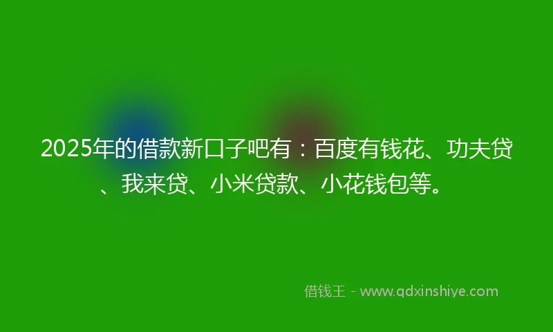 2025年的借款新口子吧有：百度有钱花、功夫贷、我来贷、小米贷款、小花钱包等。