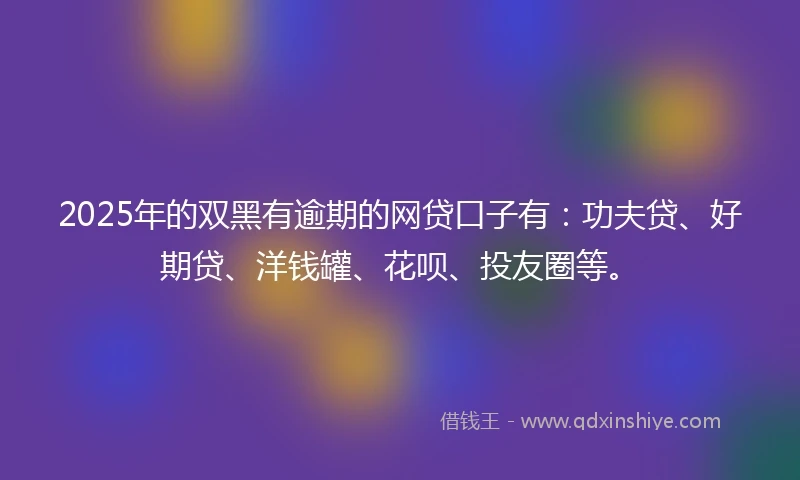 2025年的双黑有逾期的网贷口子有：功夫贷、好期贷、洋钱罐、花呗、投友圈等。