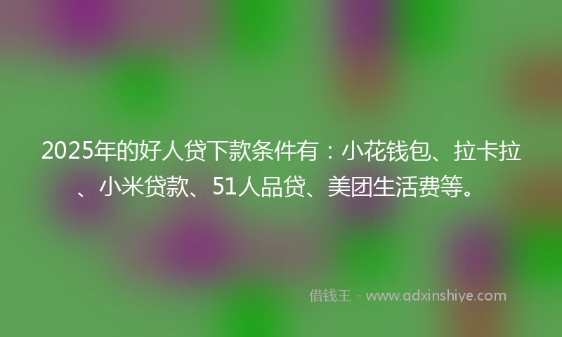2025年的好人贷下款条件有：小花钱包、拉卡拉、小米贷款、51人品贷、美团生活费等。