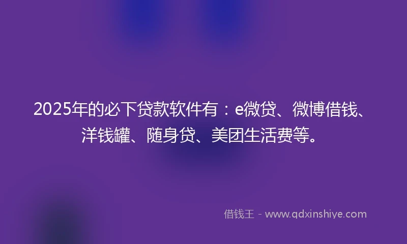 2025年的必下贷款软件有：e微贷、微博借钱、洋钱罐、随身贷、美团生活费等。