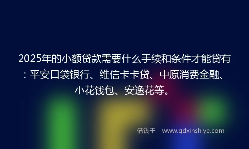 2025年的小额贷款需要什么手续和条件才能贷有：平安口袋银行、维信卡卡贷、中原消费金融、小花钱包、安逸花等。