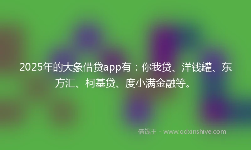 2025年的大象借贷app有：你我贷、洋钱罐、东方汇、柯基贷、度小满金融等。