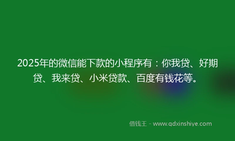 2025年的微信能下款的小程序有：你我贷、好期贷、我来贷、小米贷款、百度有钱花等。