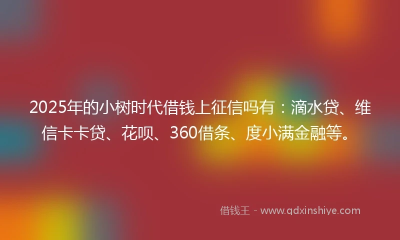 2025年的小树时代借钱上征信吗有：滴水贷、维信卡卡贷、花呗、360借条、度小满金融等。