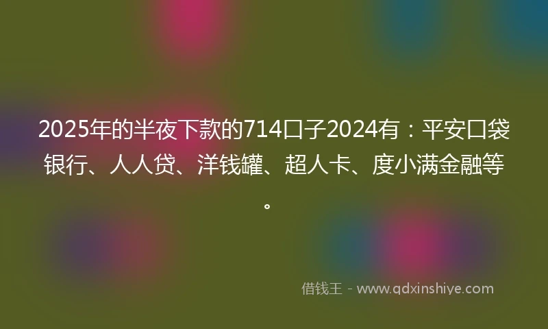 2025年的半夜下款的714口子2024有：平安口袋银行、人人贷、洋钱罐、超人卡、度小满金融等。