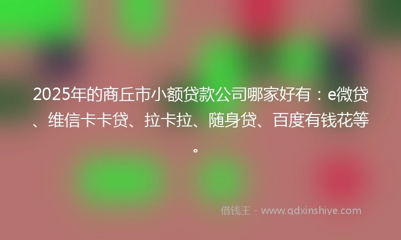 2025年的商丘市小额贷款公司哪家好有：e微贷、维信卡卡贷、拉卡拉、随身贷、百度有钱花等。