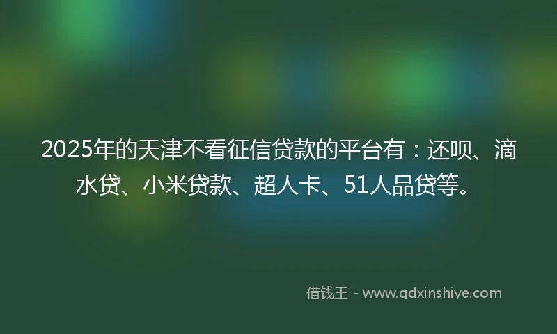 2025年的天津不看征信贷款的平台有：还呗、滴水贷、小米贷款、超人卡、51人品贷等。