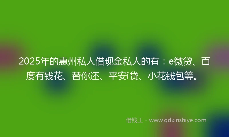 2025年的惠州私人借现金私人的有：e微贷、百度有钱花、替你还、平安i贷、小花钱包等。