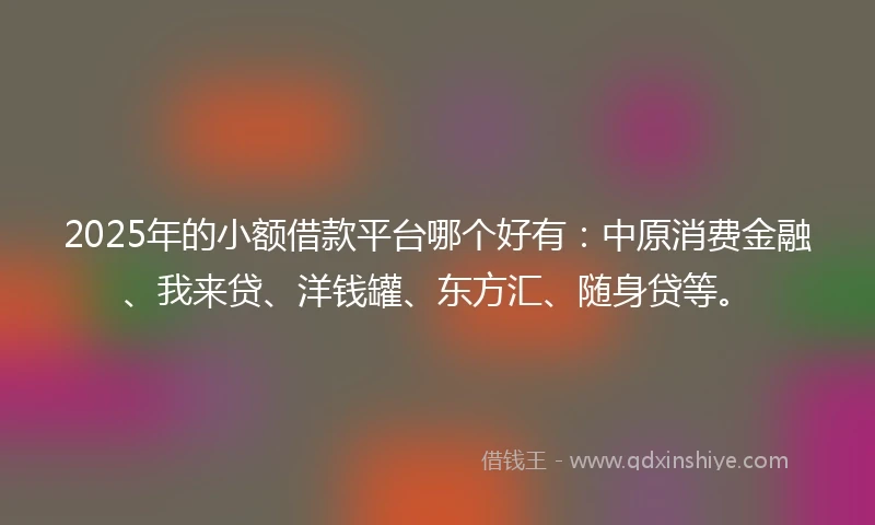 2025年的小额借款平台哪个好有：中原消费金融、我来贷、洋钱罐、东方汇、随身贷等。
