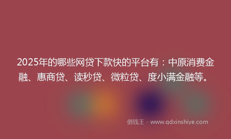 2025年的哪些网贷下款快的平台有：中原消费金融、惠商贷、读秒贷、微粒贷、度小满金融等。