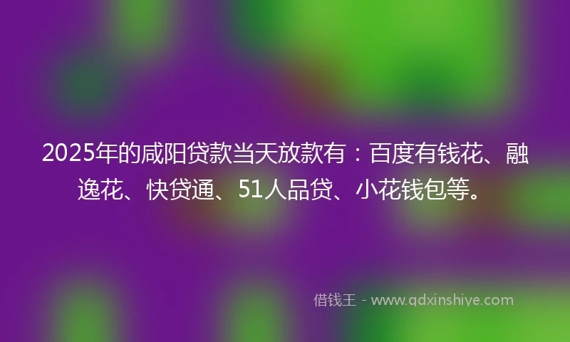2025年的咸阳贷款当天放款有：百度有钱花、融逸花、快贷通、51人品贷、小花钱包等。