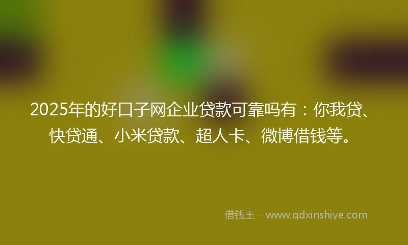 2025年的好口子网企业贷款可靠吗有：你我贷、快贷通、小米贷款、超人卡、微博借钱等。