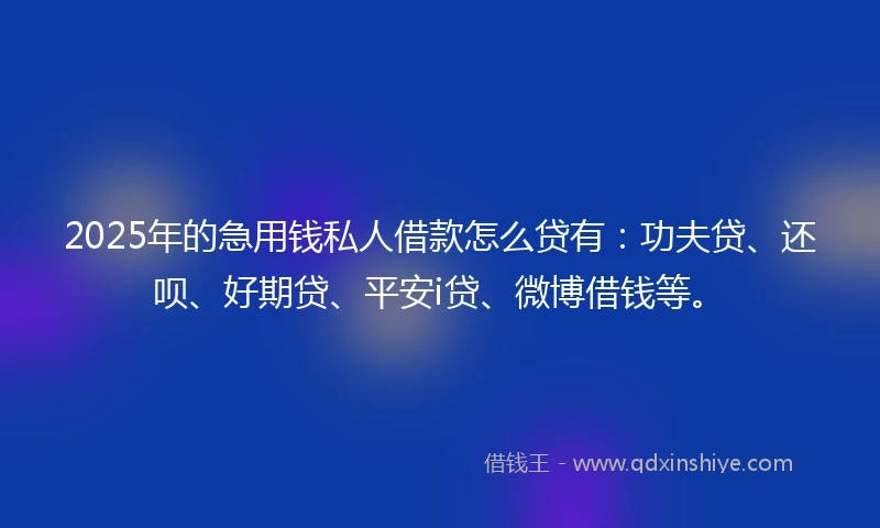 2025年的急用钱私人借款怎么贷有：功夫贷、还呗、好期贷、平安i贷、微博借钱等。