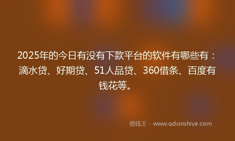2025年的今日有没有下款平台的软件有哪些有：滴水贷、好期贷、51人品贷、360借条、百度有钱花等。