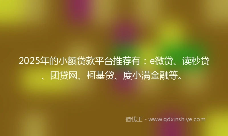 2025年的小额贷款平台推荐有：e微贷、读秒贷、团贷网、柯基贷、度小满金融等。