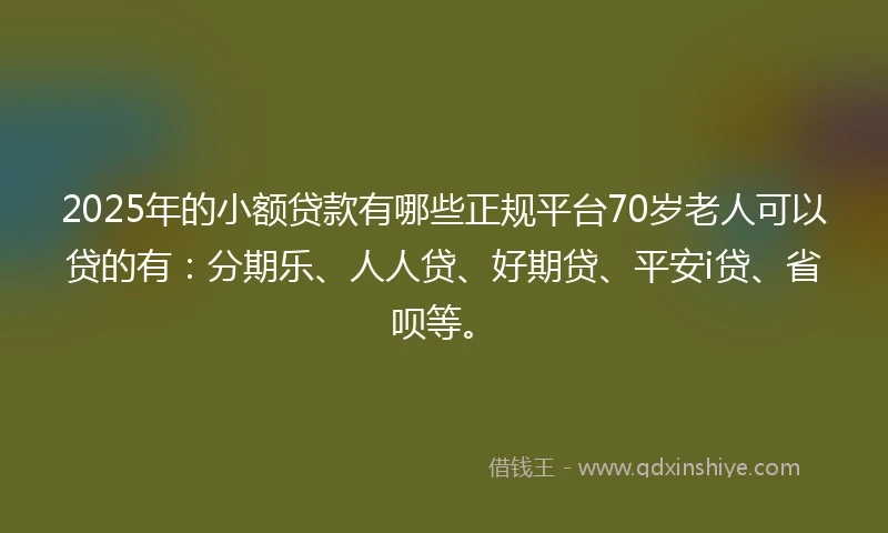2025年的小额贷款有哪些正规平台70岁老人可以贷的有：分期乐、人人贷、好期贷、平安i贷、省呗等。