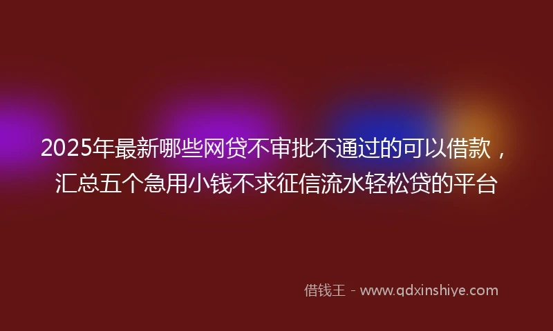 2025年最新哪些网贷不审批不通过的可以借款，汇总五个急用小钱不求征信流水轻松贷的平台