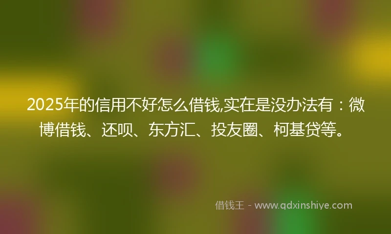 2025年的信用不好怎么借钱,实在是没办法有：微博借钱、还呗、东方汇、投友圈、柯基贷等。