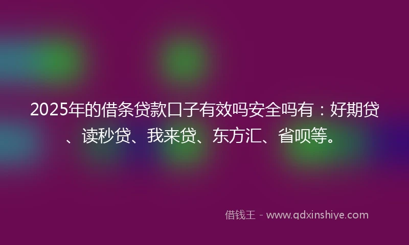 2025年的借条贷款口子有效吗安全吗有：好期贷、读秒贷、我来贷、东方汇、省呗等。