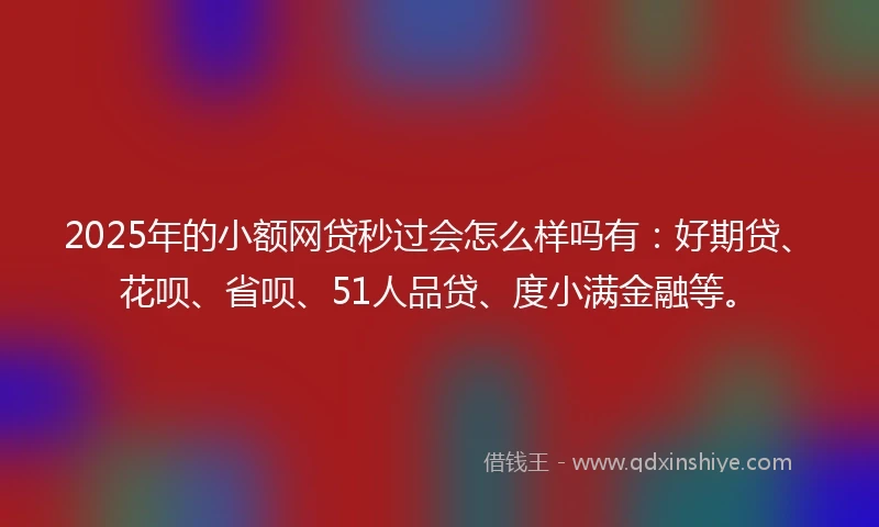 2025年的小额网贷秒过会怎么样吗有：好期贷、花呗、省呗、51人品贷、度小满金融等。