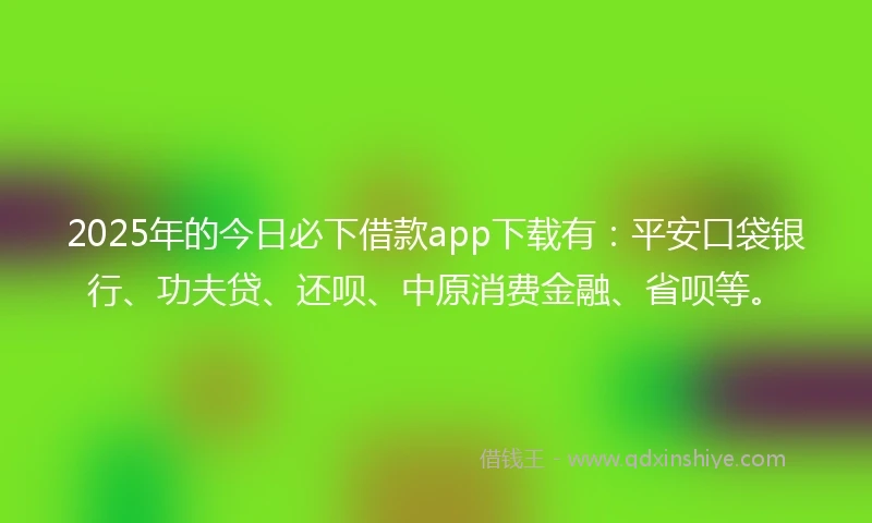 2025年的今日必下借款app下载有：平安口袋银行、功夫贷、还呗、中原消费金融、省呗等。