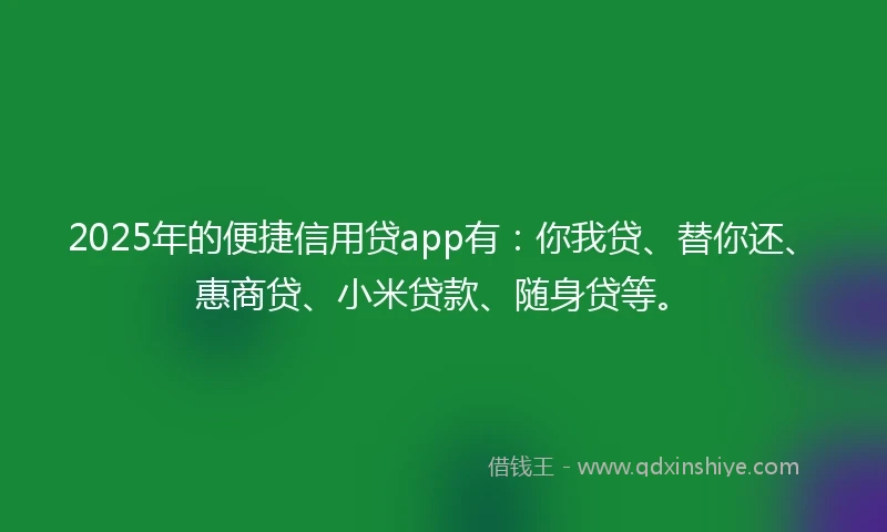 2025年的便捷信用贷app有：你我贷、替你还、惠商贷、小米贷款、随身贷等。