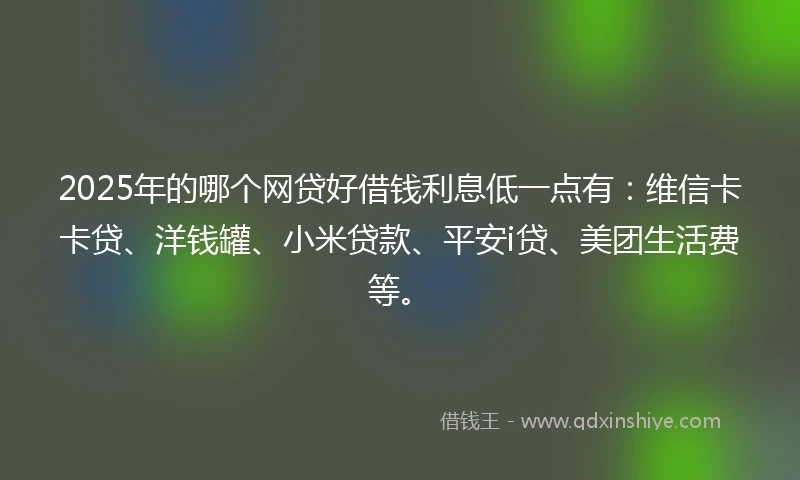 2025年的哪个网贷好借钱利息低一点有：维信卡卡贷、洋钱罐、小米贷款、平安i贷、美团生活费等。