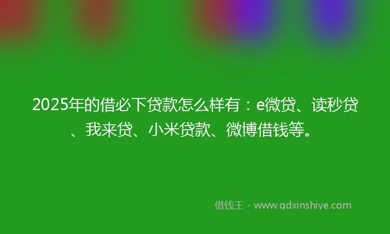 2025年的借必下贷款怎么样有：e微贷、读秒贷、我来贷、小米贷款、微博借钱等。